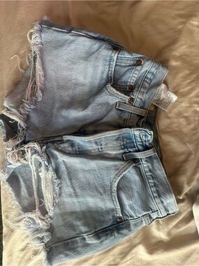 Levi's Light Blue Denim Shorts with Tan Leather Patch